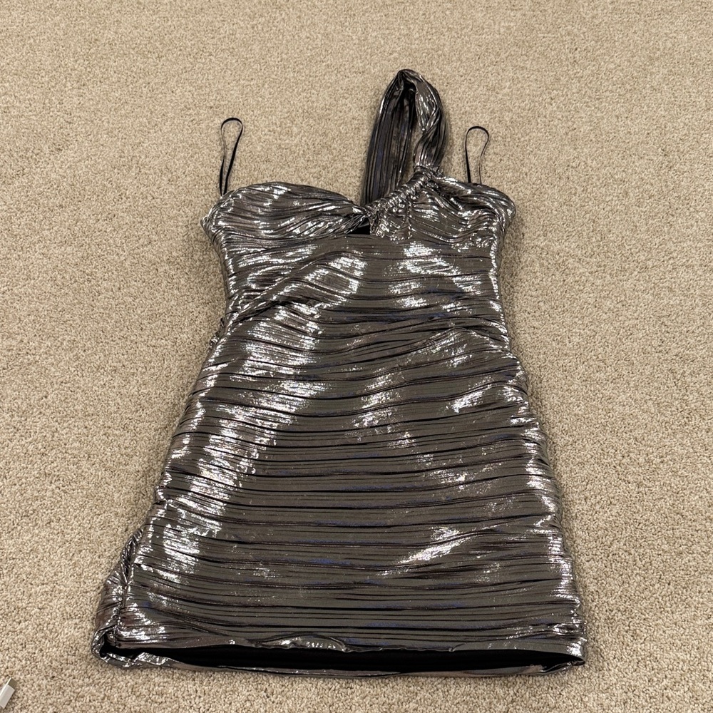 Astr Metallic One Shoulder Dress